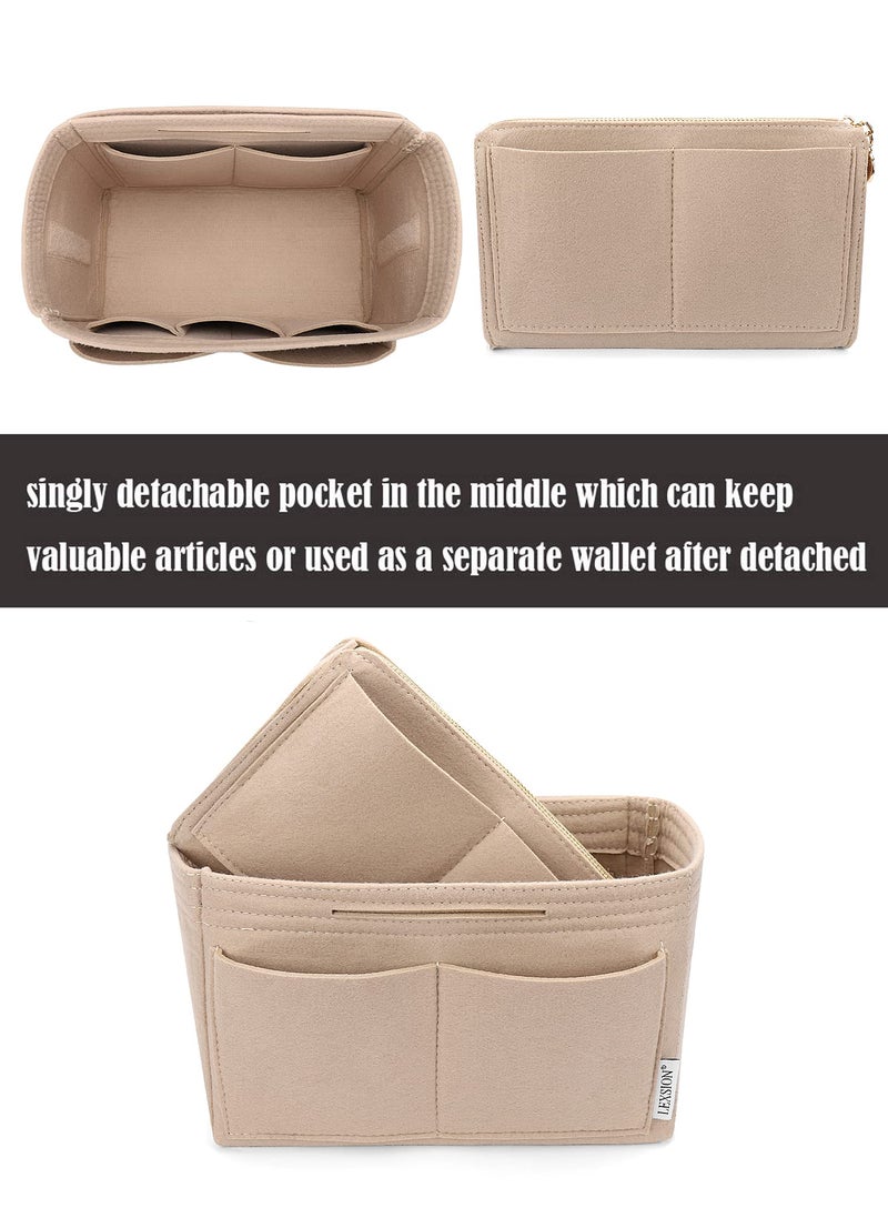 LEXSION Felt Purse Bag Organizer Insert with zipper Bag Tote Shaper Fit Speedy Neverful PM MM 8021 Beige XL - Image 2